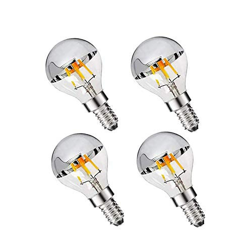 G45 G14 4W Dimmable Silver Tipped LED Filament Half Chrome Crown Globe Light Bulb E12 Candelabra Bulb 40 Watt Warm White 2700K 4Pack