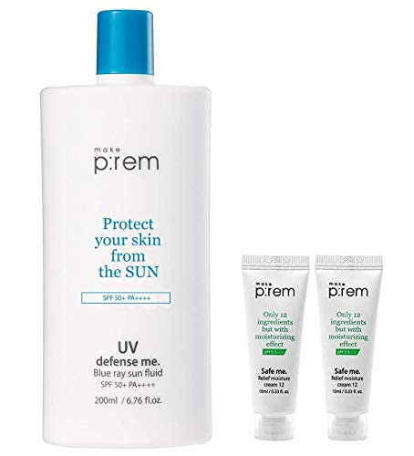 MAKEP:REM UV Defense Me Blue Ray Sun Fluid SPF 50+ PA++++ | Sunscreen for Women Men Kids with Sensitive Acne Prone Skin | Sunblock Lotion for Face and Body | 6.76 fl.oz. by MAKEPREM