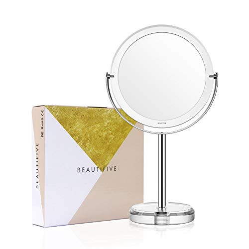 Beautifive Makeup Mirror, Double Sided Vanity Mirror with 1x/7x, Tabletop Magnifying Mirror, Swivel Round Mirror with 360°Rotation, Retro Style Bathroom Mirror