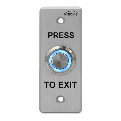 Visionis VIS-7008 Indoor + Outdoor Weather, Waterproof Rated IP65 Stainless Steel Door Bell Type Round Request To Exit Button Slim Size For Door Access Control With LED Light + NC COM And NO Outputs