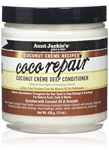 Aunt Jackie's Coconut Crème Recipes Coco Repair, Coconut Crème Deep Conditioner, Repair and Restores Damaged Hair, 15 Ounce Jar