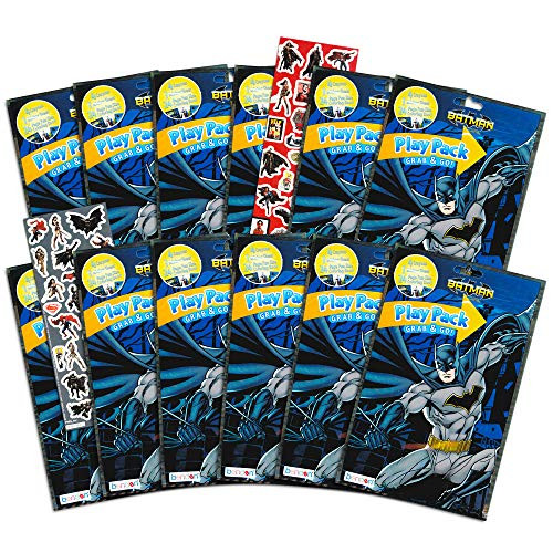 DC Comics Batman Party Favors Pack ~ Bundle of 12 Batman Play Packs Filled with Stickers, Coloring Books, Crayons with Bonus Justice League Sticker (Batman Party Supplies)