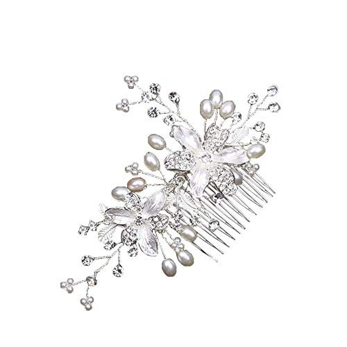 Wedding Bridal Hair Comb, Metal Flower Pearl Crystal Side Comb for Brides Headpiece Hair Accessories Silver Wedding Bridal Hair Comb, Metal Flower Pearl Crystal Side Comb for Brides Headpiece Hair Accessories Silver