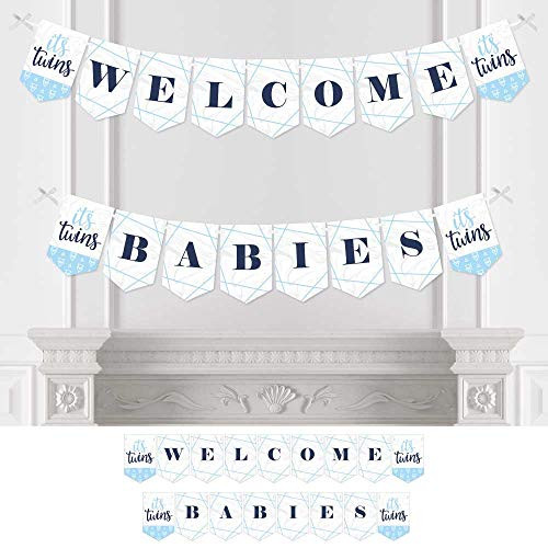 Big Dot of Happiness Its Twin Boys  - Blue Twins Baby Shower Bunting Banner - Party Decorations - Welcome Babies