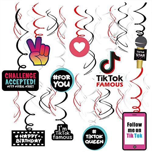 30 Ct Tik Tok Party Decorations, Tik Tok Famous Social Media Hanging Swirl Decorations,Tik Tok Party Supplies for Girl's Tik Tok Theme Birthday Party Decorations