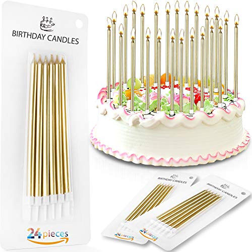 Long Gold Birthday Cake Candles  Party Delight Candles  Cake Decorations  6 Inch Birthday Candles  24 PCS Long Birthday Cake Candles