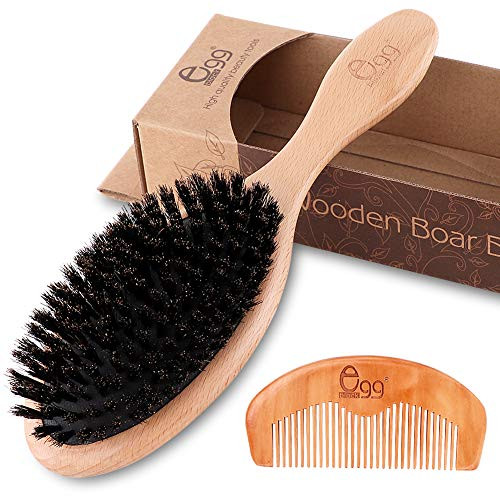 BLACK EGG Boar Bristle Hair Brush with Wooden Paddle for Thin and Normal Hair Adds Shine and Improves Hair Texture for Women Men Children with Hair Comb & 3 Hair Ties (Random Color) BLACK EGG Boar Bristle Hair Brush with Wooden Paddle for Thin and Normal Hair Adds Shine and Improves Hair Texture for Women Men Children with Hair Comb & 3 Hair Ties (Random Color)