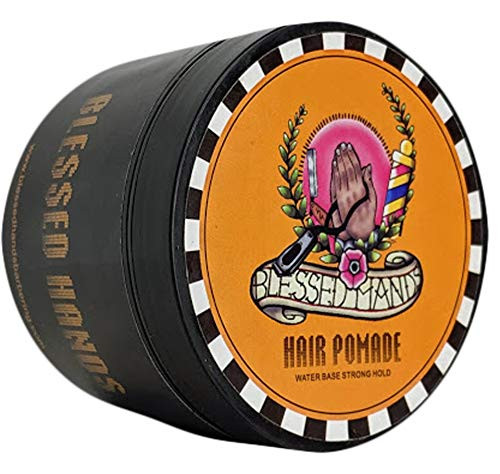 Blessed Hands Hair Pomade for Men- Mens Firm High Hold High Shine Hair Styling Product -Style and Comb your Hair With Firm High Hold Pomade-Water Based Easy To Wash Out Male Grooming product 4OZ