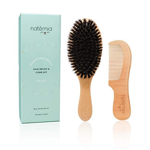 Natemia Boar Bristle Wooden Hair Brush and Comb Set for Women,Men and Kids - Ideal for Thin and Normal Hair - Adds Shine and Improves Hair Texture Natemia Boar Bristle Wooden Hair Brush and Comb Set for Women,Men and Kids - Ideal for Thin and Normal Hair - Adds Shine and Improves Hair Texture