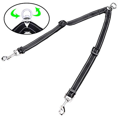 Snagle Paw Dog Leash Splitter Double Dog Leash Coupler, No Tangle Double Dog Walking & Trainning Leash, Adjustable 3/4" Dual Reflective Splitter Lead, Easily Walk 2 Dogs,0-30lbs