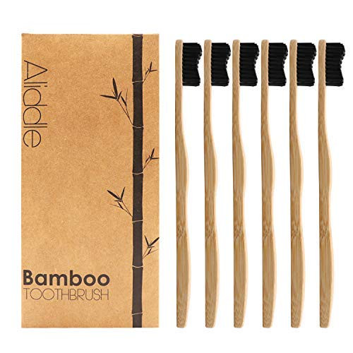 6 Pack BPA Free Biodegradable Eco-Friendly Charcoal Soft Bristles Bamboo Toothbrush