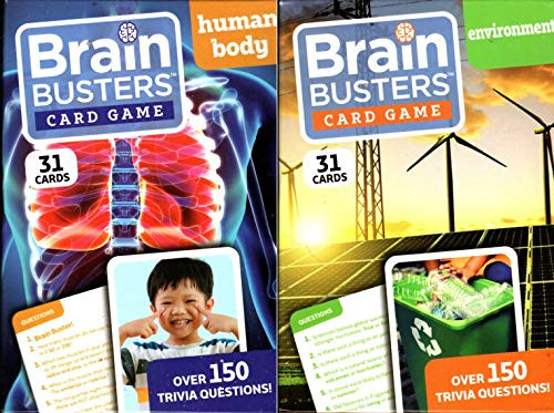 Brain Busters Card Game - Human Body and Environment - with Over 150 Trivia Questions - Educational Flash Cards (Set of 2)