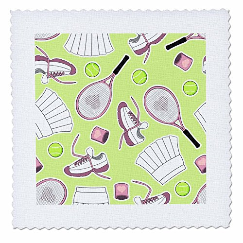 3dRose qs_172136_4 Cute Tennis Pattern Green-Quilt Square, 12 by 12-Inch