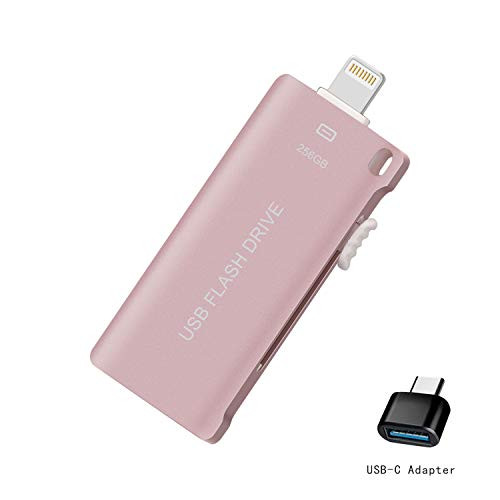 USB Flash Drives for iPhone Thumb Drive 256GB Memory Stick for iPad Flash Drive PhotoStick 3 in 1 Sunswan for iPhone iPad Mac Android and Computer USB Stick(Pink256G-CT)
