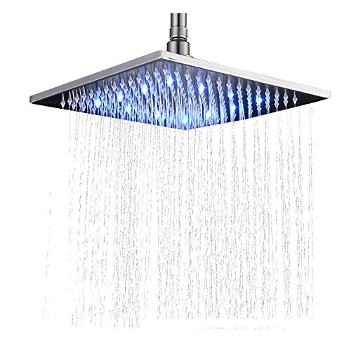 Saeuwtowy 10 Inch LED Changing Shower Head Rainfall Shower Head High Pressure Bathroom Over-Head Shower Spray Brushed Nickel Finish