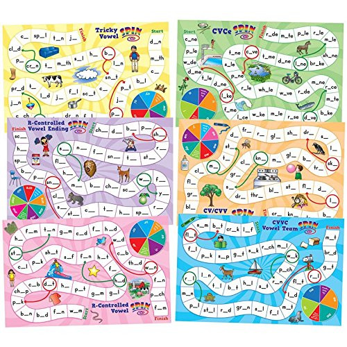 Really Good Stuff Vowel Pattern Word Building Board Game, Short Vowel Pattern  Learning Game That Targets CVC, CVCC, CCVC Words, Includes 12 Game Pawns, Fun Educational Games for Grades K-2
