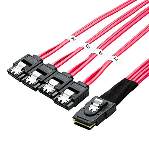 CableCreation 2-Pack Mini SAS 36Pin (SFF-8087) Male to 4 SATA 7Pin Female Cable, Mini SAS Host/Controller to 4 SATA Target/Backplane, Red Color 0.5M CableCreation 2-Pack Mini SAS 36Pin (SFF-8087) Male to 4 SATA 7Pin Female Cable, Mini SAS Host/Controller to 4 SATA Target/Backplane, Red Color 0.5M