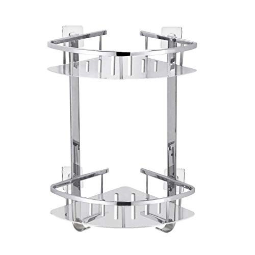 Foccoe No Drilling Bathroom Corner Shelves, Stainless Steel 2 Tier Shower Shelf Caddy Adhesive Storage Basket