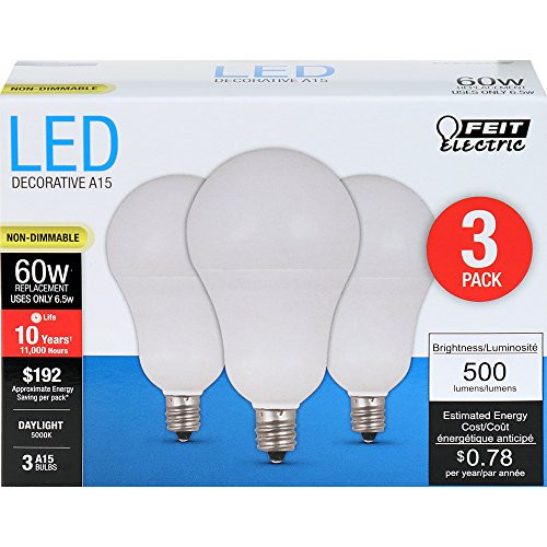 FEIT Electric A1560C/850/10KLED/3 A1560C/850/10Kled Non-Dimmable Led Lamp, 60 W, 120 Vac, 300 Lumens, 5000 K, CRI >=80, 1-3/4 in Dia, 3.25" H x 1.75" D, 3 Piece