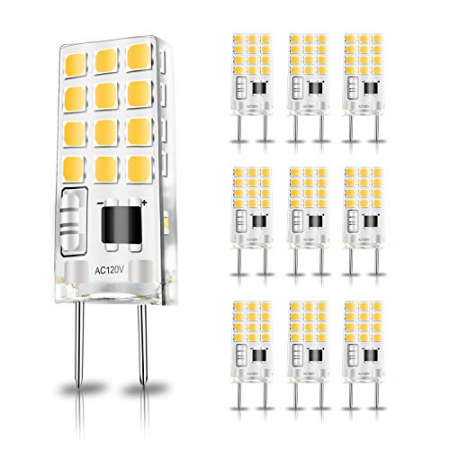 RAYHOO G8 LED Light Bulbs Dimmable 3.5W Equivalent to G8 Bi-pin Halogen Bulb 30W 110-130V 300 Lumens, for Light Fitting, Under Counter Kitchen Lighting (Warm White 3000K 10 Pack)