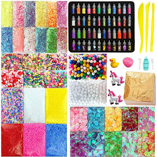Miukada 112pcs Slime Supplies,Slime Making kits,Slime Charms Include Foam beads,Gold Leaf,Glitter,Fruit Slices,Sugar Paper,Shell,Slime tool and Unicorn for Slime DIY,Slime Decorations,Girl Slime Party Miukada 112pcs Slime Supplies,Slime Making kits,Slime Charms Include Foam beads,Gold Leaf,Glitter,Fruit Slices,Sugar Paper,Shell,Slime tool and Unicorn for Slime DIY,Slime Decorations,Girl Slime Party