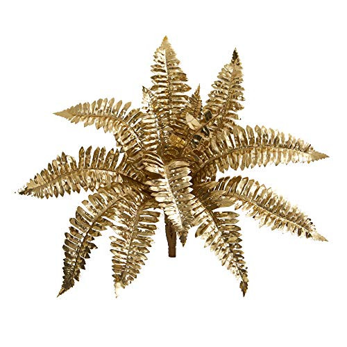 Nearly Natural 18in. Metallic Boston Fern Artificial (Set of 12) Silk Plants, Gold