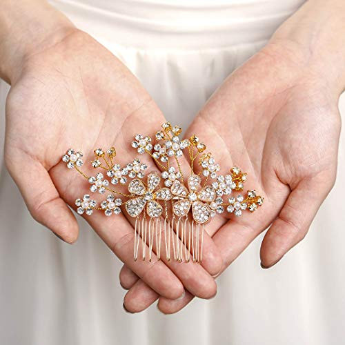 Unicra Flower Bride Wedding Hair Comb Crystal Bridal Side Comb Rhinestone Hair Accessorie for Women and Girls (Gold) Unicra Flower Bride Wedding Hair Comb Crystal Bridal Side Comb Rhinestone Hair Accessorie for Women and Girls (Gold)