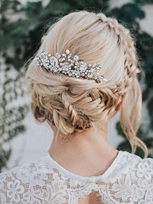 Unicra Bride Wedding Crystal Hair Combs Bridal Headpiece Wedding Hair Pieces Accessories for Women and Girls (Silver)
