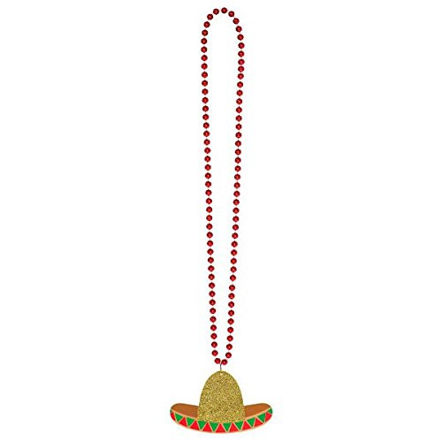 Cinco De Mayo Fiesta Red Plastic Sombrero Beaded Necklace | Party Accessories