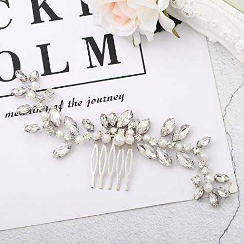 Brishow Bride Rhinestones Wedding Hair Comb Clips Silver Bridal Hair Piece Crystal Hair Accessory for Women and Girls