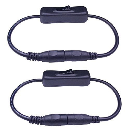 TronicsPros 2pcs LED Strip Light Inline On/Off Switch Cable DC Jack (5.5x2.1mm) Male to Female Connector, DC Jack Switch, LED Tape Light Connector, 12V Inline Rocker Switch DC Power Adapter Connector