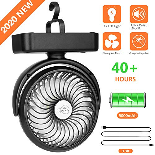 5000mAh Battery Camping Fan with LED Lights-40 Working Hours Max Tent Fan Light with Hanging Hook-Rechargeable Battery Operated USB Desk Fan for Tent Car RV Hurricane Emergency Outages 5000mAh Battery Camping Fan with LED Lights-40 Working Hours Max Tent Fan Light with Hanging Hook-Rechargeable Battery Operated USB Desk Fan for Tent Car RV Hurricane Emergency Outages