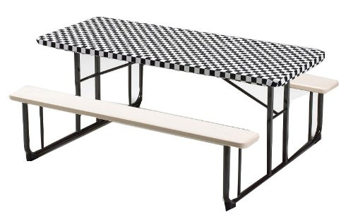 Creative Converting Plastic Stay Put Banquet Table Cover, 30 by 96-Inch, Black Check