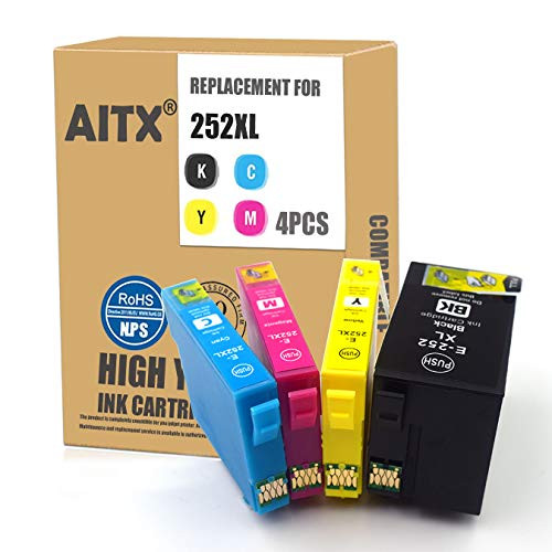 AITX Remanufactured 252XL 252 XL Ink Cartridge for Epson 252XL 252 XL T252 T252XL High Yield Ink Cartridge for Workforce WF-3640 WF-7710 WF-3620 WF-7720 WF-7620 WF-7610 Printer,4 Pack