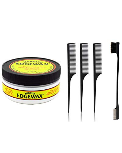 Murrays Edgewax Gel 4 Ounce Jar (Including Double Sided Edge Control Hair Brush & 3 Piece Rat Tail Hair Comb Set) Murrays Edgewax (120ml) Edge Control Hair Styling Kit