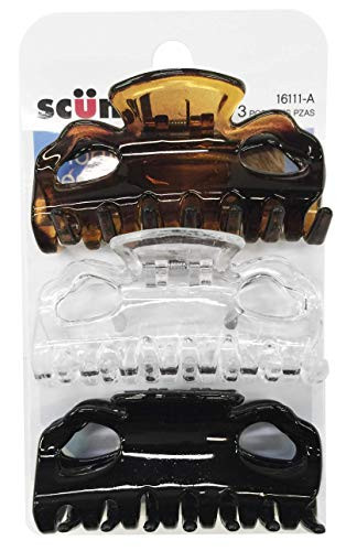 Scunci 2-Loop Jaw Clips, 6-CM Assorted Colors, 3-Count per Pack (1-Pack)