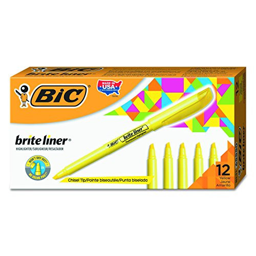 BIC Brite Liner Highlighter, Chisel Tip, Yellow, 12-Count