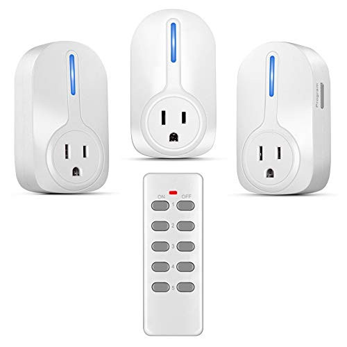 TNP Wireless Outlet Switch with Learning Code Remote Control (3 Pack) Wireless Electrical Outlet Plug for Household Appliances Electrical Equipment Lamp Light