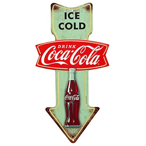 Open Road Brands Ice Cold Coca-Cola Embossed Tin Arrow Sign - an Officially Licensed Product of Coca-Cola Great Addition to Add What You Love to Your Home/Garage Decor/Office Space