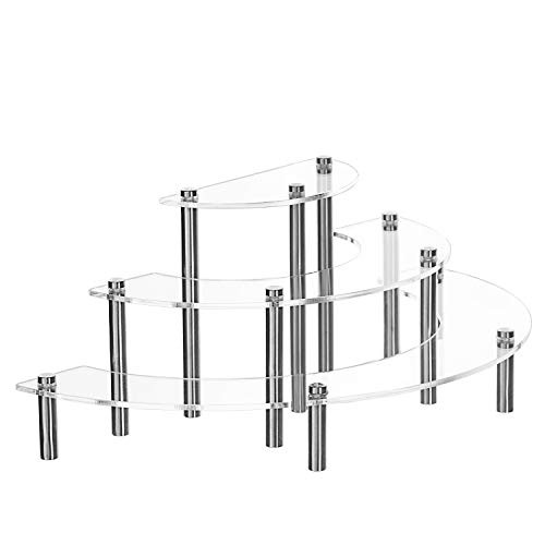 YestBuy 3 Tier Acrylic Risers Display Stand for Pop Figure, Clear Acrylic Cupcake Stand, Half Moon Dessert Stand for Display Or Collections?1 Set?