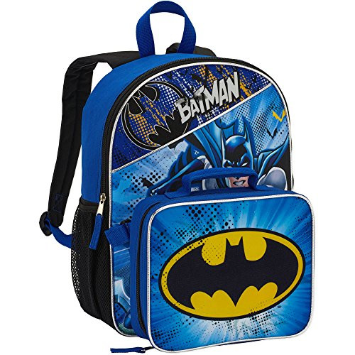 DC Comics Batman Backpack with Lunchbox Set for Boys Kids ~ Deluxe 16" Batman Backpack and Insulated Batman Lunch Box (Batman School Supplies)