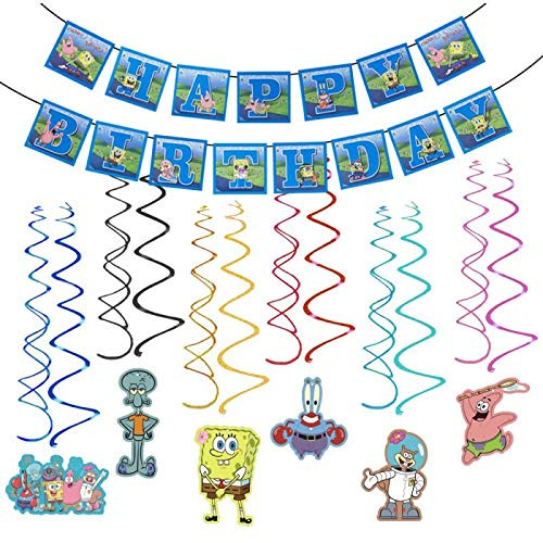 Spongebob Squarepants Birthday Party Supplies Decorations,31PCS Spongebob Squarepants Hanging Swirl Decorations with Spongebob Squarepants Banner
