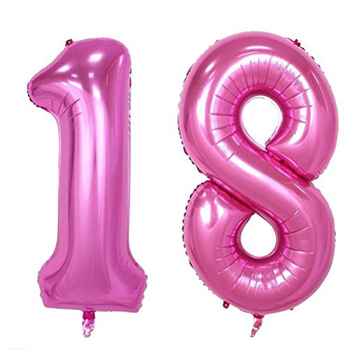 NUOLUX Number 18 Balloons,40-inch Birthday Number Foil Helium Balloons,(Pink)