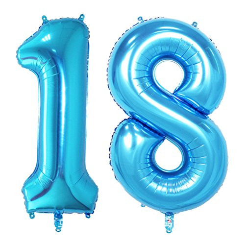 NUOLUX Number 18 Balloons,Birthday Foil Balloons Party Supplies,40 Inch,Blue