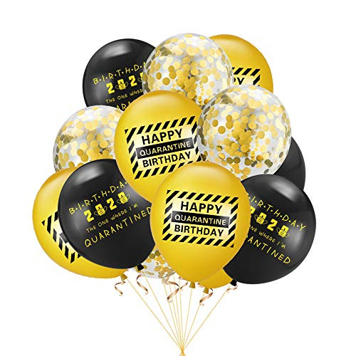 BinaryABC Happy Quarantine Birthday Latex Balloons Sequins Confetti Balloons,Quarantine Birthday Decorations,Stay Home Party Decorations,15Pcs