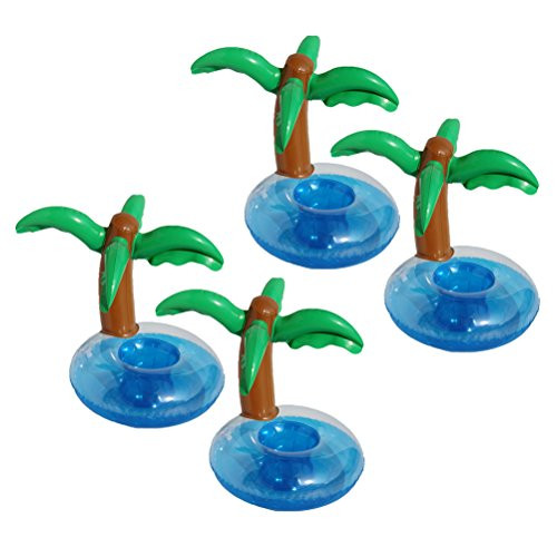 LUOEM Inflatable Palm Trees Pool Drink Holder Coconut Trees Drink Cup Holder Beach Backdrop Party Favors Decoration for Hawaiian Luau Party,Pack of 4