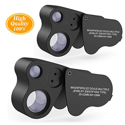 Jewelry Loupe,2 Pack 30X 60X Illuminated Jewelers Loupe Jewelry Magnifier Jeweler's Eye Loupe Magnifier Magnifying with LED Lighting, 2 Lens Design (Black) Jewelry Loupe,2 Pack 30X 60X Illuminated Jewelers Loupe Jewelry Magnifier Jeweler's Eye Loupe Magnifier Magnifying with LED Lighting, 2 Lens Design (Black)