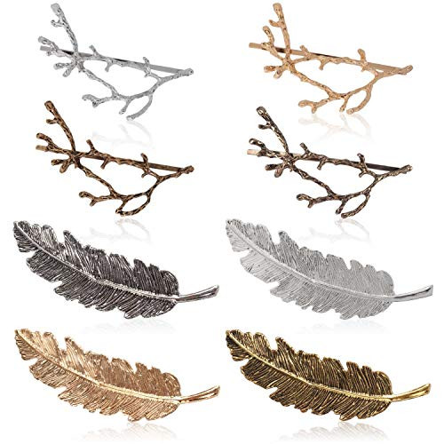 Womens Barrettes, Fascigirl 8pcs Metal Hairpins Gold Silver Butterfly Hair Clips for Girls Tree Branch Alloy Geometrical Moon Circle Bowknot Hair Circle Barrettes (Branch feathers) Womens Barrettes, Fascigirl 8pcs Metal Hairpins Gold Silver Butterfly Hair Clips for Girls Tree Branch Alloy Geometrical Moon Circle Bowknot Hair Circle Barrettes (Branch feathers)