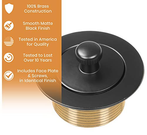 100% Brass Lift and Turn Bathtub Drain - Matte Black Finish - Fits All Bathtub Sizes - Designed & Quality Tested by a Handyman - Drain Conversion Kit