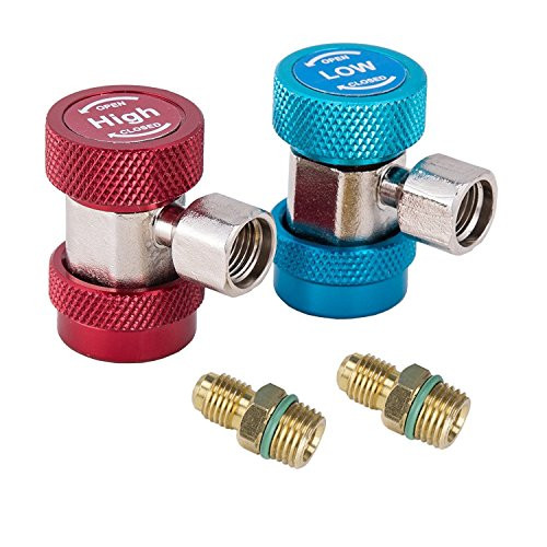 Evoio Adjustable AC R134A Quick Coupler Connector Adapter,High Low AC Freon Manifold Gauge Hose Conversion kit 1/4" SAE HVAC,Air Conditioning Line Repair Tools